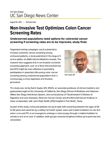 Non-Invasive Test Optimizes Colon Cancer Screening Rates