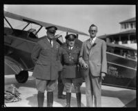 Brigadier General William E. Gillmore with two others at United Airport possibly during an Army Air Circus, Burbank, 1930
