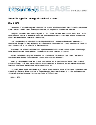 Kevin Young wins Undergraduate Book Contest