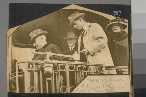 [Newspaper clipping] Last photograph of President Harding leaving