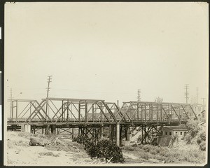 Train trestle crossing a ravine, ca.1900