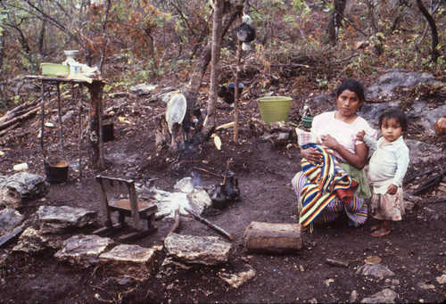 A Mayan refugee breastfeeds a baby, La Sombra, ca. 1983