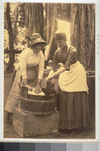 "The Wringer" (two women at a washtub in the redwoods of Sonoma County)