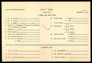WPA Low income housing area survey data card 152, serial 26953, vacant