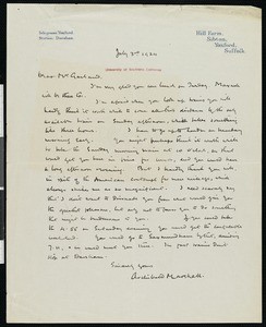 Archibald Marhsall, letter, 1924-07-30, to Hamlin Garland
