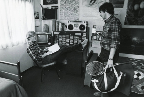 Two students in their male student residence quarters, 1982