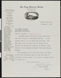 John Davidson, letter, 1937-02-04, to Hamlin Garland