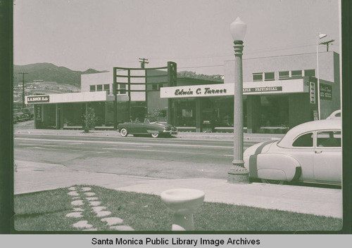 Storefronts (including Edwin C. Turner) on Via de La Paz, Pacific Palisades, Calif