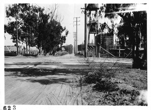 View looking west along El Camino Real from its intersection with Rosecrans Avenue, El Segundo, Los Angeles County, 1927