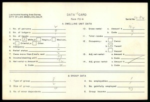 WPA Low income housing area survey data card 28, serial 10184