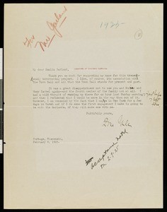 Zona Gale, letter, 1925-02-06, to Hamlin Garland