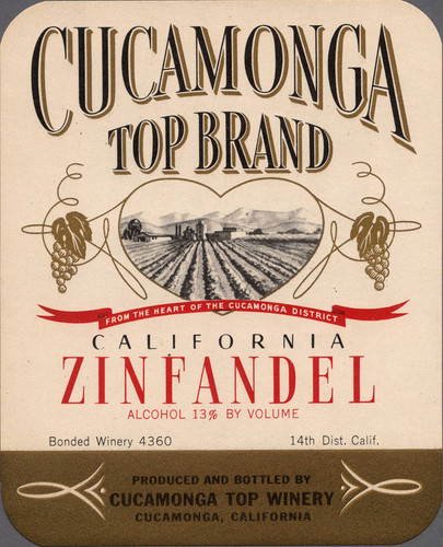 Cucamonga Top Brand California Zinfandel wine label