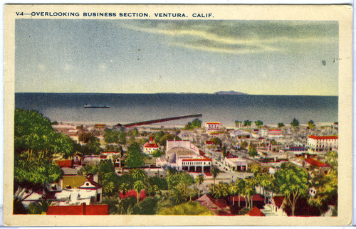 Overlooking Business Section, Ventura, California Postcard