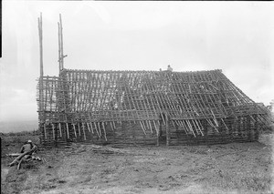 Construction of a large wood house, Tanzania, ca.1893-1920
