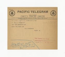 Telegram from Gill Richardson to Jeanne Dockweiler, February 14, 1942