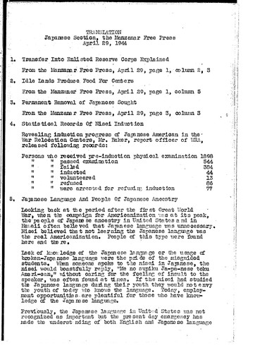 Manzanar free press, April 29, 1944