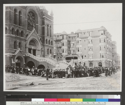 [Relief line at St. Mary's Cathedral. Van Ness Ave. at McAllister St.]