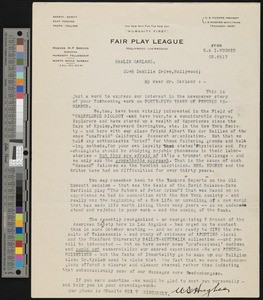 U.S. Hughes, letter, 1936, to Hamlin Garland