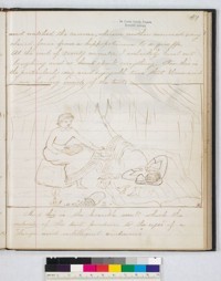 Caroline Eaton LeConte journal entry with sketch of two women inside of a tent