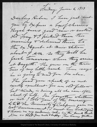 Letter from [John Muir] to Helen [Muir Funk], 1913 Jun 6