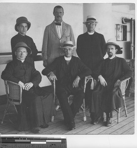 Maryknoll Priests aboard a ship at Hong Kong, China, 1921