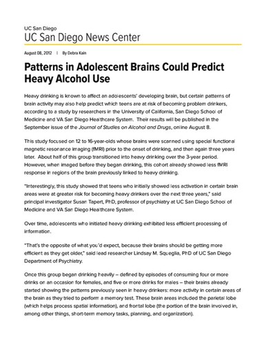 Patterns in Adolescent Brains Could Predict Heavy Alcohol Use