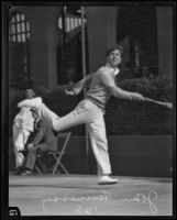 John Hennessey playing tennis, Los Angeles, 1928
