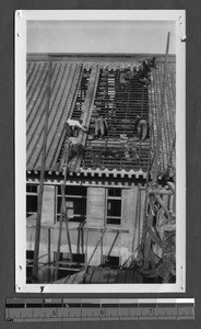 Workers on the men's dormitory, Yenching University, Beijing, China, 1923