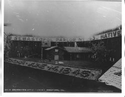 Gravenstein Apple Show in 1913, display of Sonoma Mission in apples