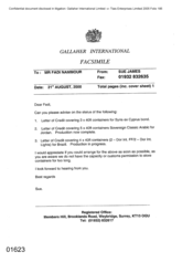 Gallaher International [Memo from Sue James to Fadi Nammour regarding letter of credit]