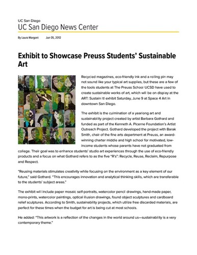 Exhibit to Showcase Preuss Students’ Sustainable Art