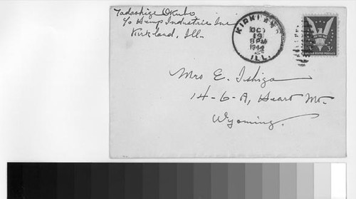 Letter, 1944 October 19, Kirkland, Ill. to Mrs. E. Ishigo, Heart Mt., Wyoming