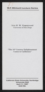Whitsett California Lecture Series, 18th Century Enlightenment, 1997