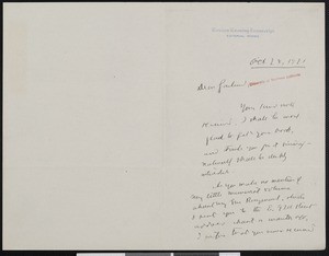 Joseph Edgar Chamberlin, letter, 1921-10-24, to Hamlin Garland