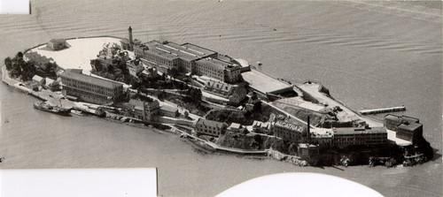 [Aerial view of Alcatraz Island Federal Penitentiary]