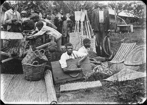 African people with handicrafts they made, southern Africa, ca. 1880-1914