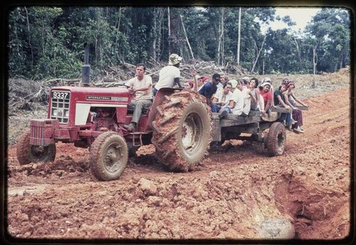 People riding on tractor