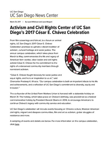 Activism and Civil Rights Center of UC San Diego’s 2017 César E. Chávez Celebration