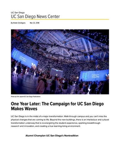 One Year Later: The Campaign for UC San Diego Makes Waves