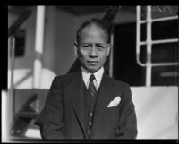 Pedro Guevara, Resident Commissioner from the Philippine Islands, on board a ship, 1923-1936