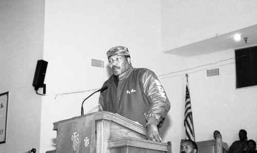 Jim Brown Speaking from a Pulpit, Los Angeles, 1991