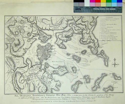 Gen. Washington's revolutionary campaign war map : after a survey ordered by him, showing the position of his army in defence of Boston, 1776 also the fortifications and gun batteries extending from Charlestown around to Dorchester heights