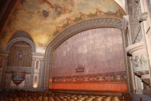 Interior theater seating area curtain