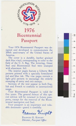 1976 Bicentennial Passport (House of the Century Fan Mail folder)