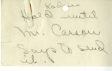 Handwritten note to hold document for [John Victor] Carson's approval