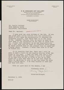 Harry Noyes Pratt, letter, 1939-12-09, to Hamlin Garland