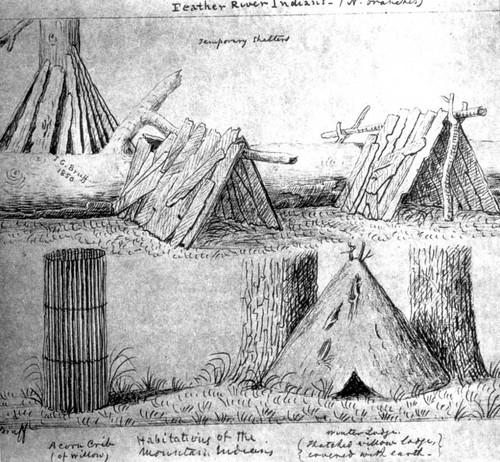 Illustrated Feather River Indian Temporary Shelters