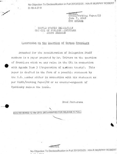 Sixth Session memorandum on the question of German frontiers