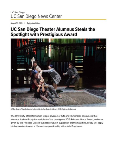 UC San Diego Theater Alumnus Steals the Spotlight with Prestigious Award