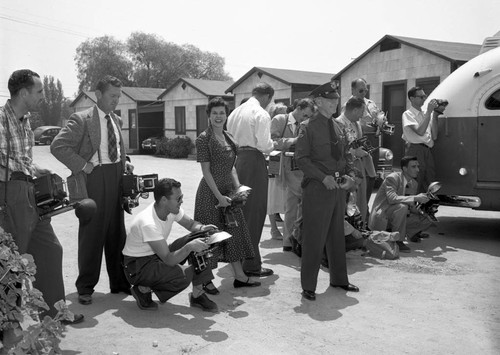 Press photographers at the McCracken crime scene, Buena Park, May 1951